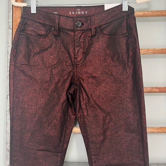 Women's NWT White House Black Market 2P dark rouge foil skinny pants - Picture 2 of 7